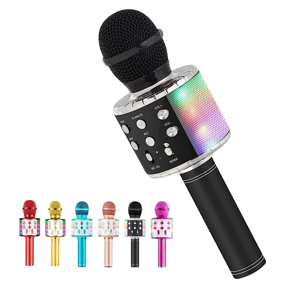 Microphone for Kids Karaoke Singing Microphone,5 in 1 Wireless Bluetooth Microphone with LED Lights Karaoke Machine Portable Mic Speaker Player Recorder for Home Party Birthday Mic Black