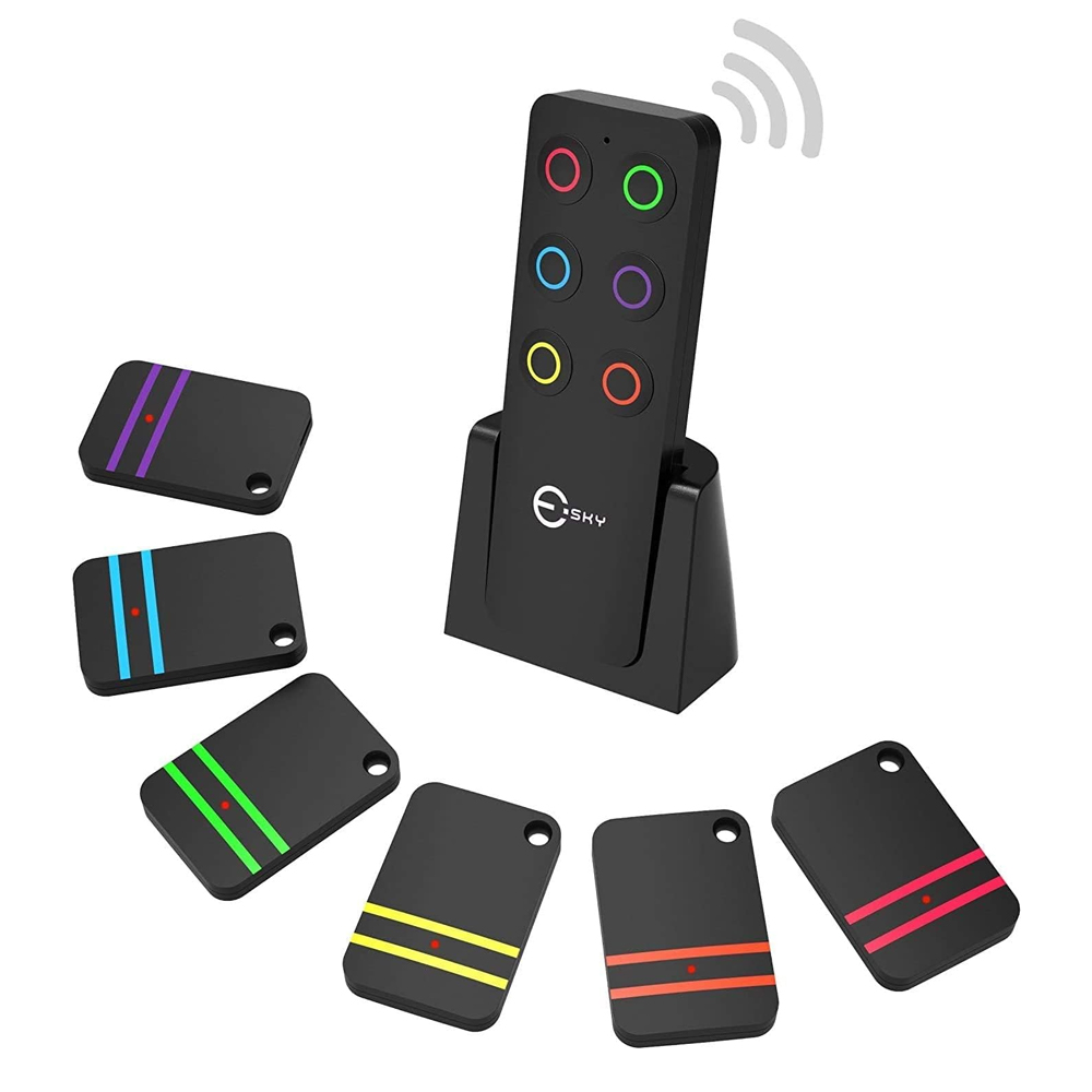 Esky Key Finder - Wallet Tracker, Key Finders & Trackers with 80dB Noise Sound and 6 Receivers - Wallet Finder and Item Locator for Finding Key, Remote, Wallet and Passport, Batteries Included-Black
