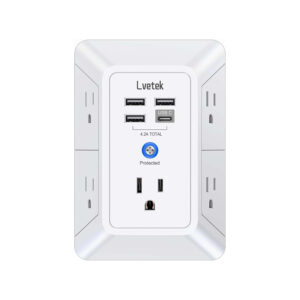 Surge Protector USB Outlet Extender - 5-Outlet Splitter Wall Charger with 4 USB Ports (1 USB C) 3 Sided 1680J Power Strip Multi Plug Outlet Wall Adapter Spaced for Home Travel Office, ETL Listed