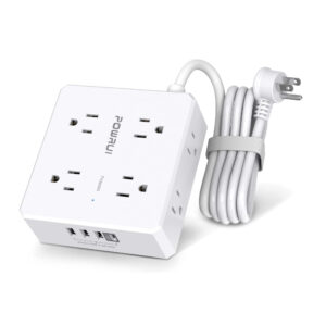 Surge Protector Power Strip - 6ft Flat Plug Extension Cord with 8 Wide Outlets and 4 USB Ports (1 USB C), 3 Side Outlet Extender for Home Office, White, ETL certification