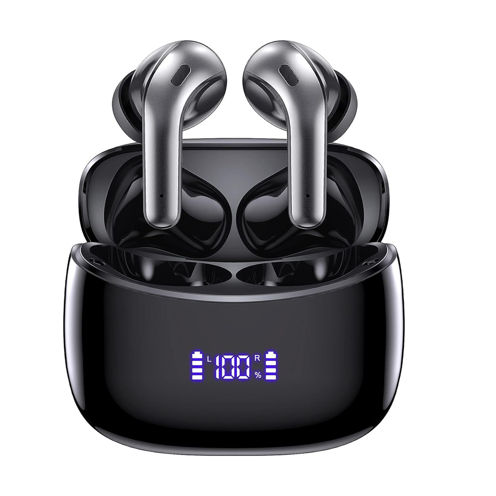 Wireless Earbuds Bluetooth Headphones 60H Playtime Ear Buds with LED Power Display Charging Case Earphones in-Ear Earbud with Microphone for Android Cell Phone Gaming Computer Laptop Sport Black