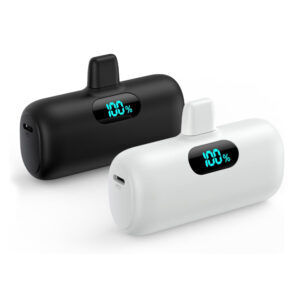 [2 Pack]Mini Portable Charger 5000mAh,Ultra-Compact 15W PD Fast Charging Power Bank,LCD Display Cute Battery Pack Backup Charger Compatible with iPhone 14/14 Pro Max/13/13 Pro/12/XR/8/7/6-Black+White