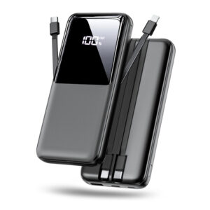 Portable Charger Power Bank - 15000mAh Fast Charging Portable Phone Charger with Built in USB-C(22.5W) and iOS(20W) Output Cable, LED Display Battery Pack for iPhone Android Samsung etc(1 Pack)