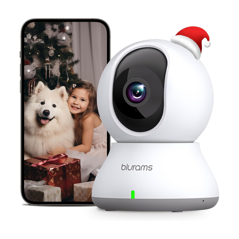 Blurams Security Camera, 2K Indoor Camera 360 Pet Camera for Home Security w/Motion Tracking, Phone App, 2-Way Audio, IR Night Vision, Siren, Works with Alexa & Google Assistant(2.4GHz ONLY)